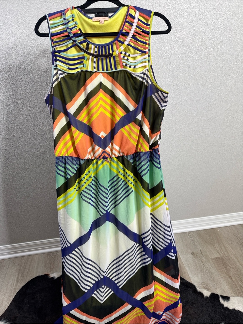 Gibson Latimer Neon Chevron Sleeveless Maxi Dress in Yellow, Orange, Blue